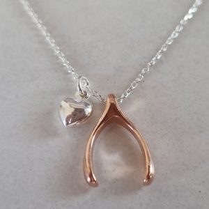 Wishbone and heart pendant on chain